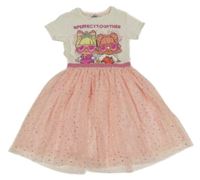 Smetanovo-růžové bavlněno/tylové šaty s flitry a srdíčky L.O.L. Surprise 