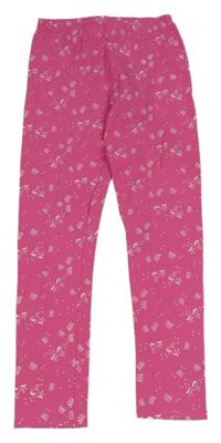 Růžové silnější legíny s koňmi a motýly 