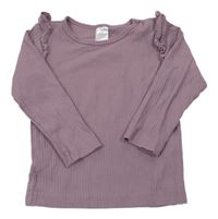 Fialové žebrované triko s volánky H&M