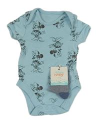 2set - Světlemodré body s Minnií + pruhované ponožky 