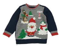 Tmavomodro-šedý svetr s vánočním motivem Nutmeg