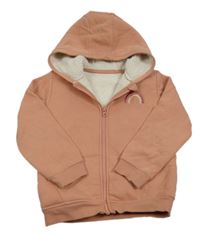 Růžová propínací zateplená mikina s duhou a kapucí George