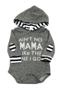 Šedé melírované body s nápisem a kapucí 