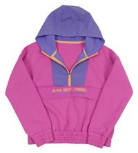 Růžovo-fialová crop bunda s nápisem a kapucí Dunnes