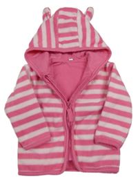 Růžovo-bílá pruhovaná propínací podšitá mikina s kapucí