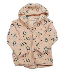 Světlerůžová fleecová propínací mikina s tučňáky a kapucí Smile 