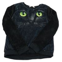 Černá chlupatá mikina s kočkou H&M