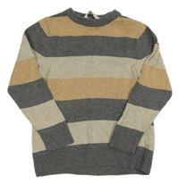 Šedo-béžový pruhovaný svetr H&M