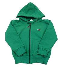 Zelená propínací mikina s výšivkou a kapucí 