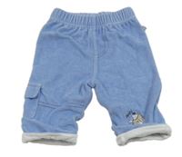 Modré sametové podšité kalhoty s ježkem