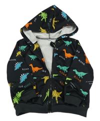 Černá propínací mikina s dinosaury a kapucí 