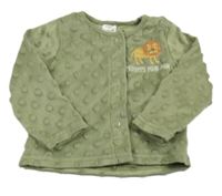 Khaki sametová propínací mikina s bambulkami 