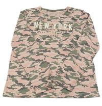 Světlerůžovo-khaki army triko s nápisem Primark