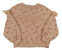 Starorůžová oversize mikina s květy s síťovinou Next