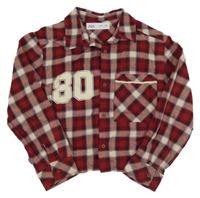 Červeno-bílo-černá kostkovaná crop halenka s číslem Zara