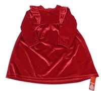 Nové - Červené sametové šaty s volánky Dunnes