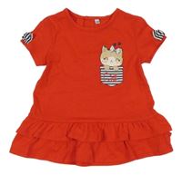 Červené bavlněné vrstvené šaty s kočkou 