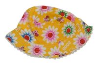 Žlutý pláltěný klobouk s kytičkami 