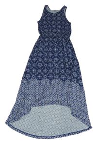 Tmavomodro-bílé vzorované dlouhé šaty H&M