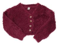 Vínový chlupatý oversize crop propínací svetr Dopodopo