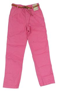 Růžové chino plátěné kalhoty s páskem Denim Co.