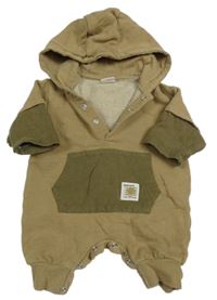 Hnědo-khaki tepláková kombinéza s kapsou s nášivkou se smajlíkem a kapucí Next