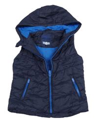 Tmavomodrá prošívaná šusťáková zateplená vesta s kapucí URBAN RASCALS