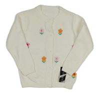 Nové - smetanový propínací svetr s kytičkami St. Bernard