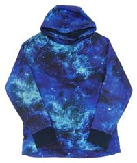 Safírovo-modro-černo-tmavomodrá galaktická mikina s lebkou a kapucí Next