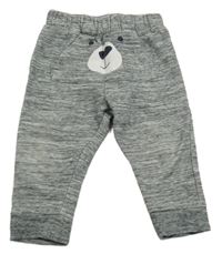 Šedo-bílo-černé melírované tepláky s kapsou s medvídkem Topomini