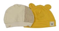 2x - Čepice - Smetanovo/hnědá s letadlem a pruhy, tmavožlutá s Pú H&M