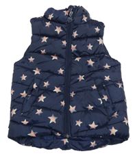 Tmavomodrá prošívaná šusťáková zateplená vesta s hvězdičkami dopodopo