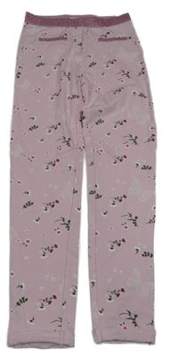 Světlerůžové teplákové tregíny s motýlky a kytičkami a třpytivým pasem Kids