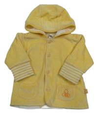 Žlutá sametová propínací podšitá mikina se včelkou a pruhy a kapucí 