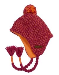 Tmavorůžovo-světleoranžová melírovaná vzorovaná funkční pletená čepice s bambulí Wed'ze 