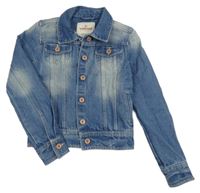 Modrá riflová crop bunda s logem a palmami a límečkem VINGINO