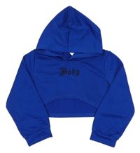 Safírová crop mikina s nápisem a kapucí SHEIN