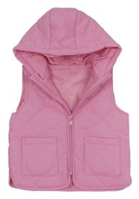 Růžová prošívaná/károvaná šusťáková zateplená vesta s květy a kapucí St. Bernard