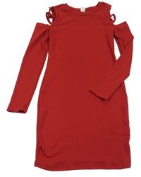 Tmavočervené žebrované elastické šaty s volnými rameny SHEIN