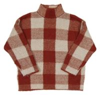 Rezavo-bílo/světlerůžový kostkovaný chlupatý svetr ZARA