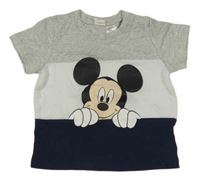 Šedo/melírovano-bílo-tmavomodré tričko s Mickey H&M