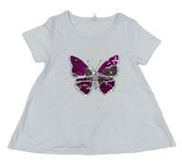 Bílé tričko s motýlkem s překlápěcími flitry a nápisy Yd.