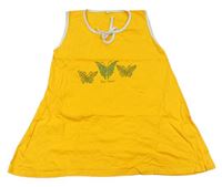 Hořčicoé bavlněné šaty s motýlky 