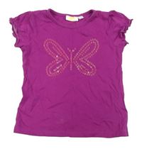 Fuchsiové tričko s motýlkem s flitry Kids 