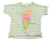 Bílo-zelené pruhované tričko se zmrzlinou M&Co.