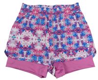Růžovo-modré květované šusťákové kraťasy s všitými elastickými Matalan