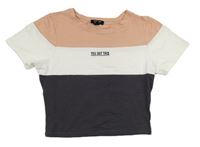 Růžovo-bílo-antracitové crop tričko s nápisem New Look