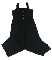 Černý žebrovaný culottes overal s knoflíky New Look