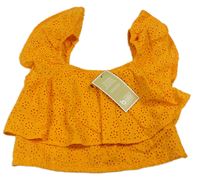 Oranžový madeirový crop top s volánkem V by Very