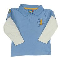 Světlemodro-bílé polo triko se psem a číslem Topolino